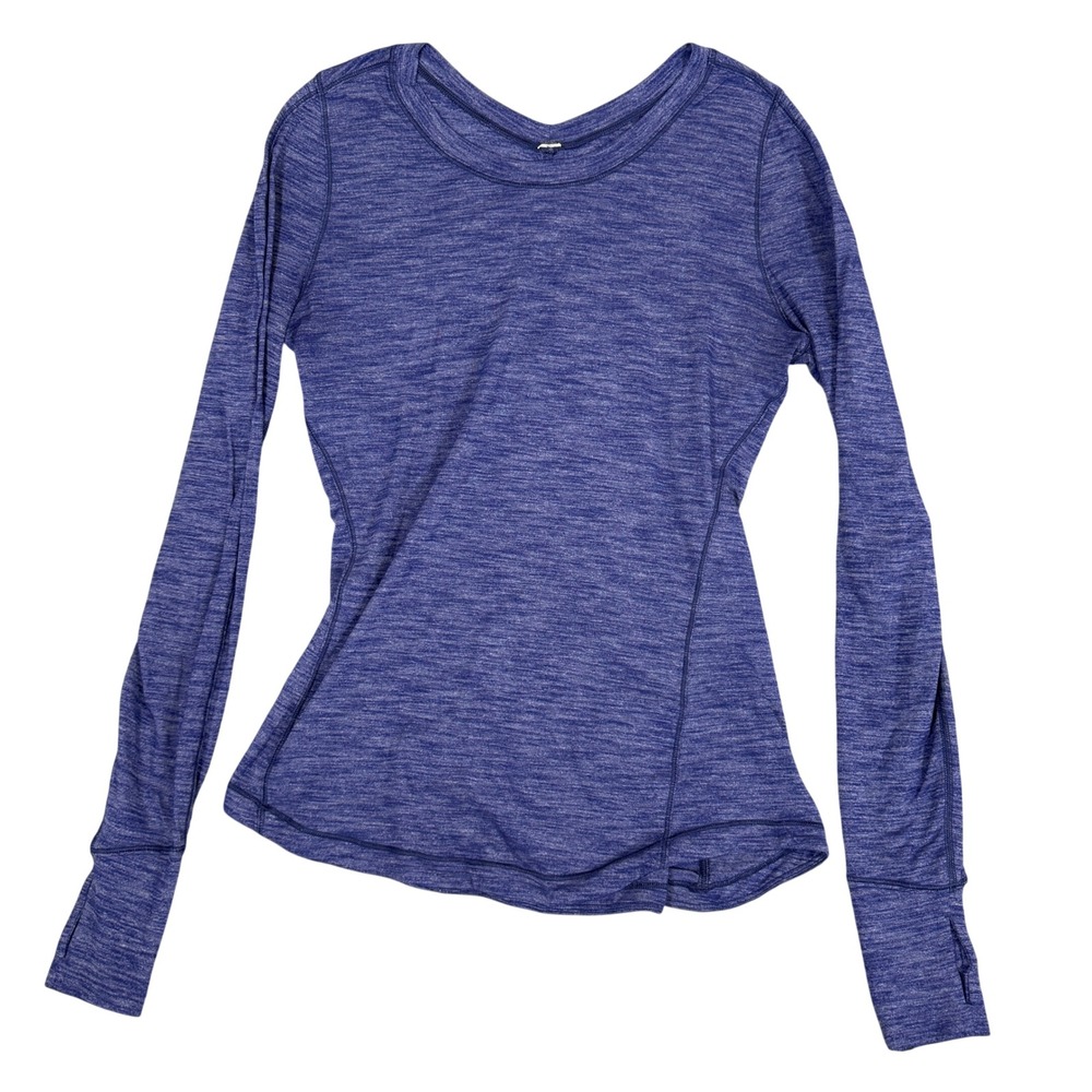 Lululemon Heathered Blue Purple Space Dye Long Sleeve Ruched Back Top 4-6 READ